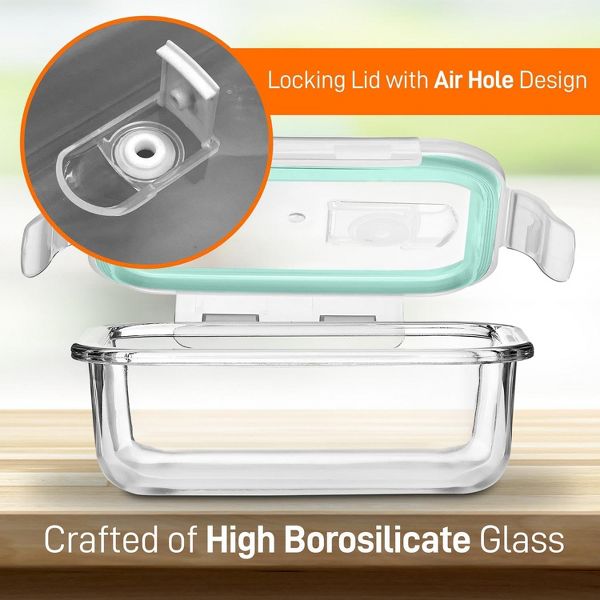 NutriChef 10-Piece Superior Glass Food Storage Containers Set - Stackable, Newly BPA-free Airtight Clear Locking lids with Vent & Green Air Hole