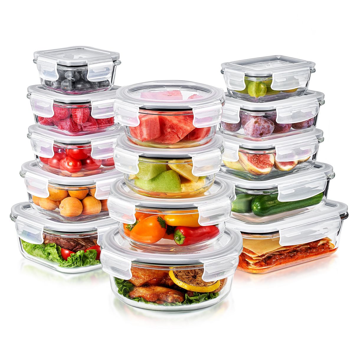 Sorbus 24-Piece Glass Food Storage Containers with Lids - Airtight, Microwave, Fridge, Dishwasher, Oven Safe, BPA-Free, Meal Prep Containers