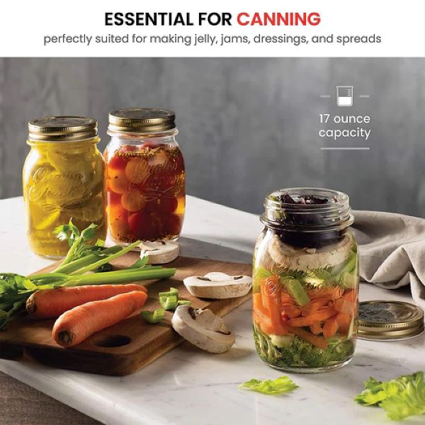 Bormioli Rocco Quattro Stagioni 17oz Glass Preserving Jars, Set of 6 - Wide Mouth Airtight, Twist Top Mason Jars