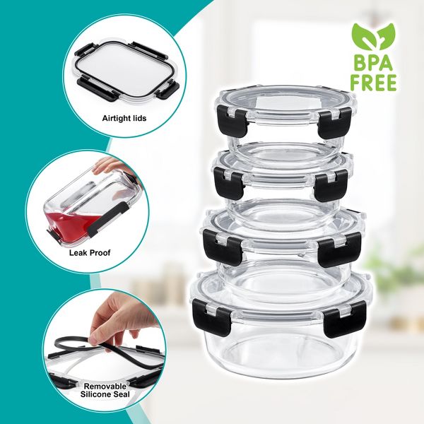 Sorbus 24-Piece Glass Food Storage Containers with Lids - Airtight, Microwave, Fridge, Dishwasher, Oven Safe, BPA-Free, Meal Prep Containers