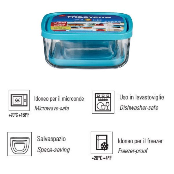 Bormioli Rocco Frigoverre Classic Square Container, Set of 3 - Glass Storage, Airtight Lids