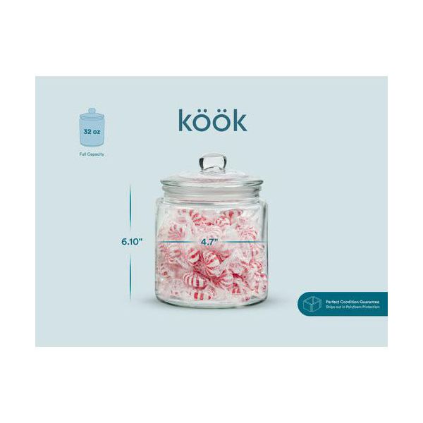 KooK Set of 2 Glass Storage Containers with Airtight Lids 1/2 Gallon Pantry & Bathroom Jars with Chalk & Labels