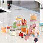 12pc Glass Baby Food Storage Jars, 4 Silicone Baby Spoons & 2 Silicone Bibs, Baby Mealtime Essentials – BPA-Free, Leakproof, and Dishwasher Safe