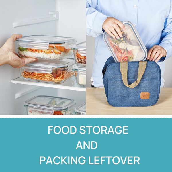 Vtopmart 5 Pack 35oz Grey Glass Food Storage Containers with Lids, Airtight Lunch Container Set, Safe for Oven, Microwave, Freezer and Dishwasher