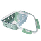 Lexi Home 35 oz. Rectangular Glass Food Storage Container with Snap-Lock Lid & Sage Silicone Sleeve