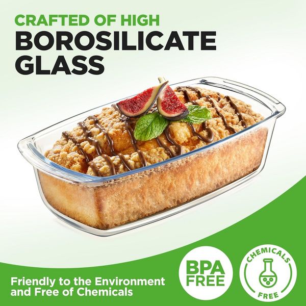 NutriChef 3 Sets High Borosilicate Glass Loaf Pan with Cover - Gray