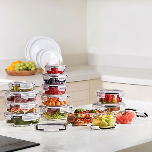 Sorbus 24-Piece Glass Food Storage Containers with Lids - Airtight, Microwave, Fridge, Dishwasher, Oven Safe, BPA-Free, Meal Prep Containers