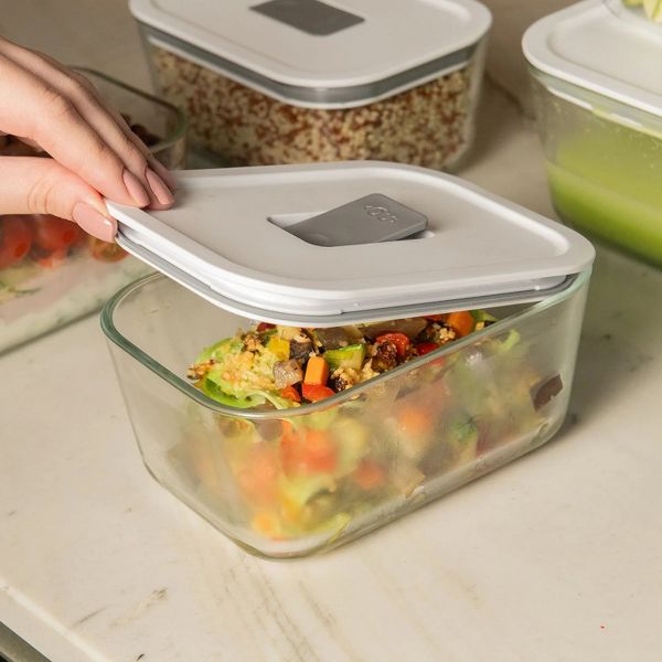 OU Glass Food Storage Container 13 oz - Oven, Microwave, Freezer & Dishwasher Safe, Airtight Leak Proof Lid with Microwave Valve, Stackable Glass Jar