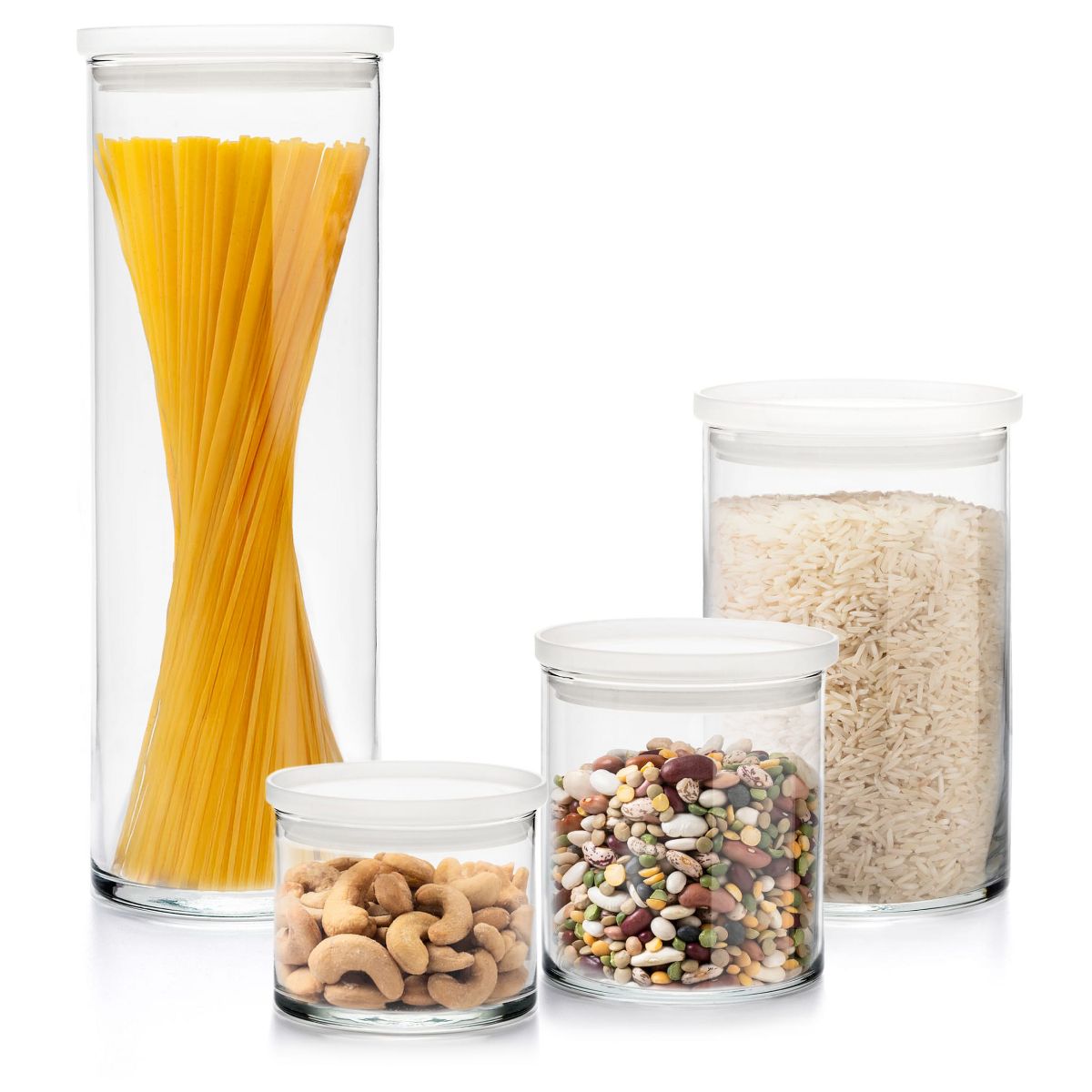 Libbey Stacking Cylinder 4 Piece Assorted Glass Jar Set with Lids