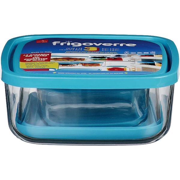 Bormioli Rocco Frigoverre Classic Square Container, Set of 3 - Glass Storage, Airtight Lids
