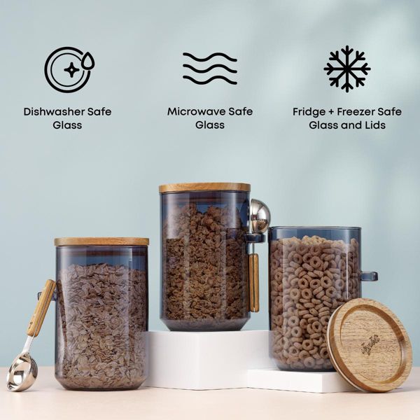 Holden 32oz Stackable Glass Storage Canister Set with Wood Lids and Scoops- Clear