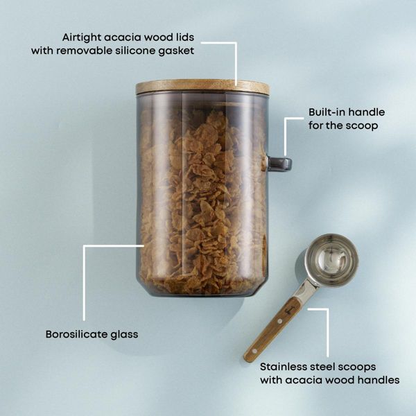 Holden 32oz Stackable Glass Storage Canister Set with Wood Lids and Scoops- Clear