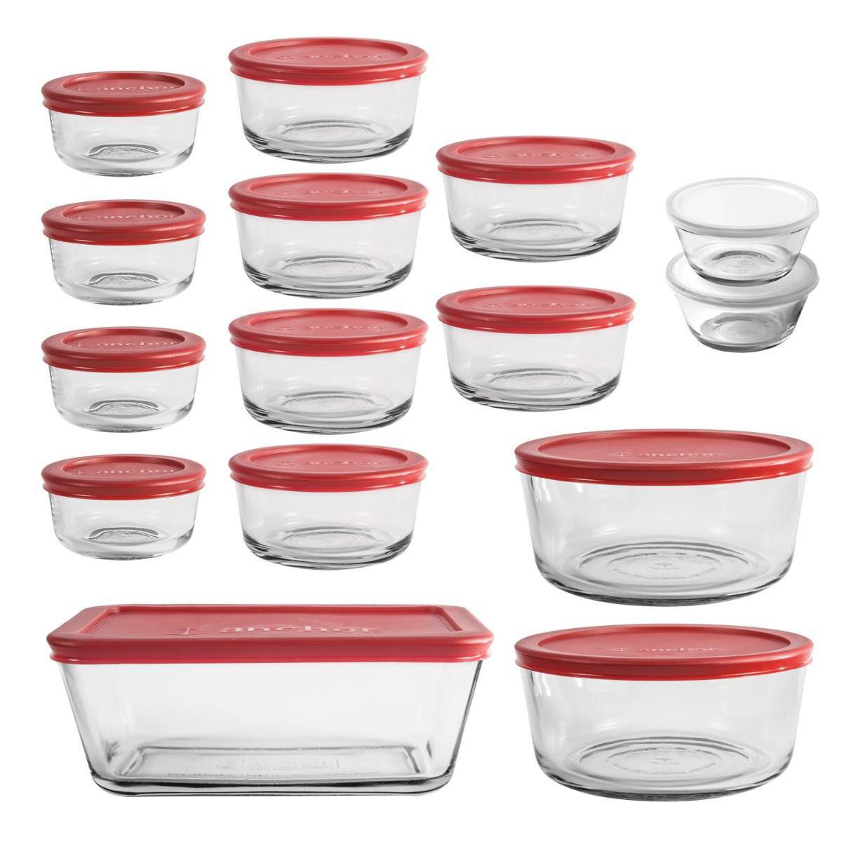 Anchor Hocking 30pc Glass Food Storage Set with Cherry Lids: Tempered Glass Containers & Bowls, Dishwasher-Safe