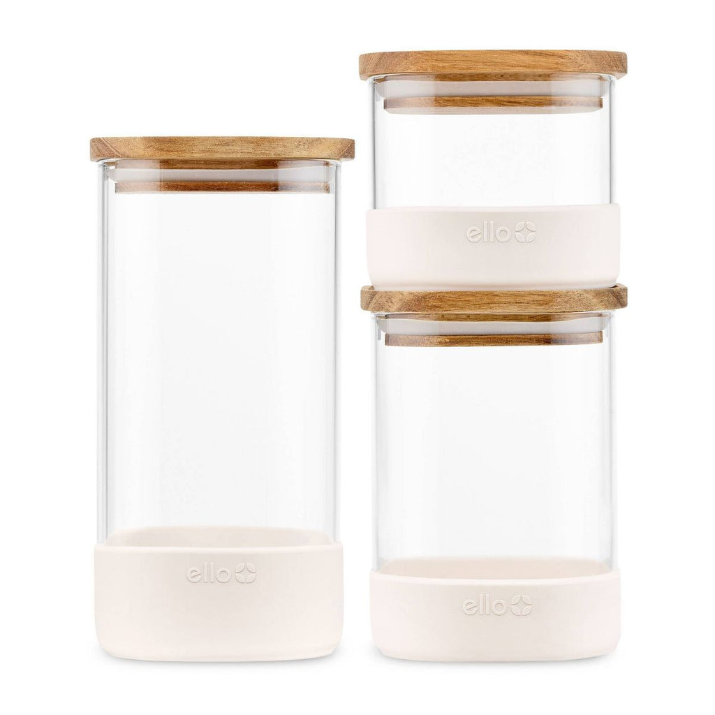 Ello Glass Food storage canisters with Wood Lids
