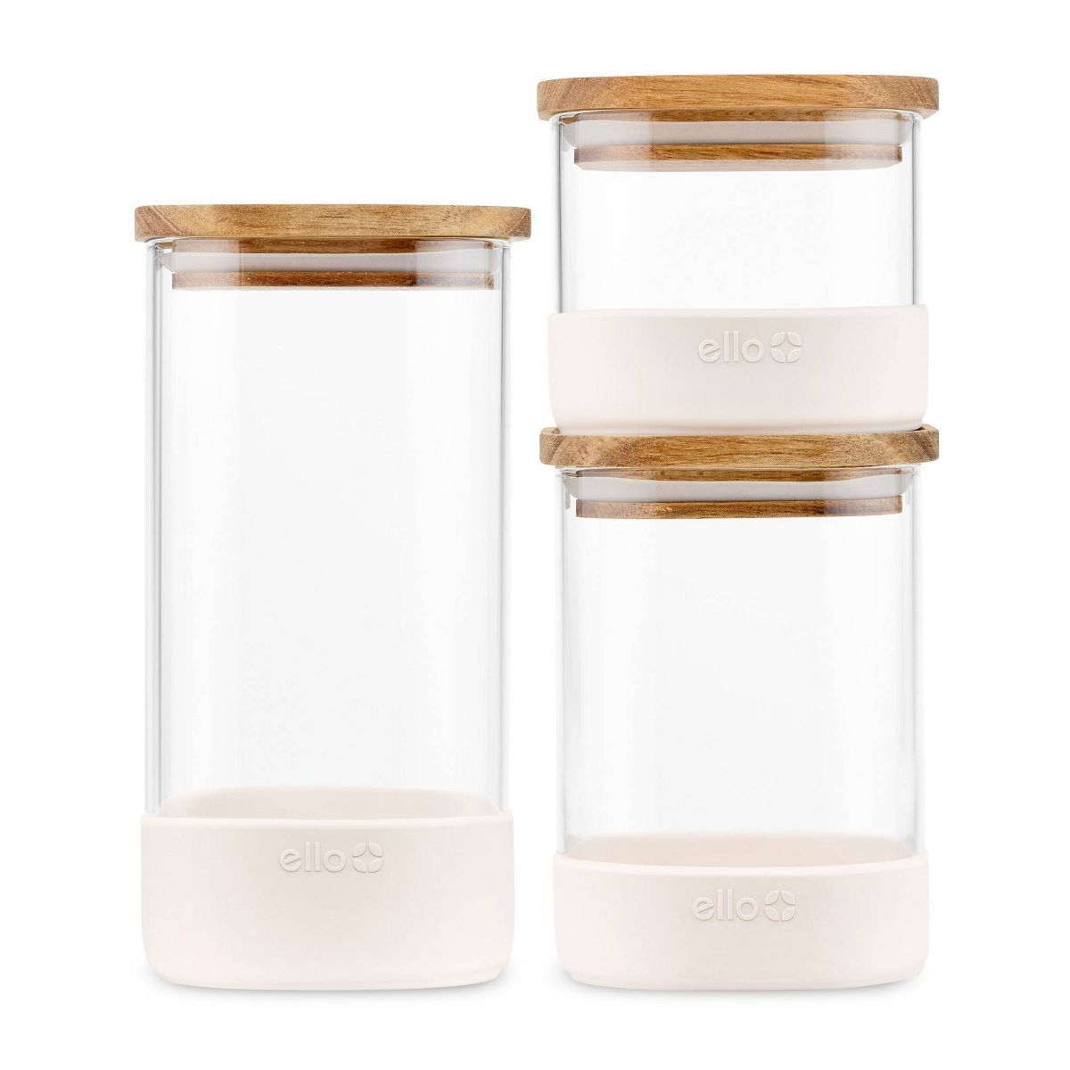 Ello Glass Food storage canisters with Wood Lids