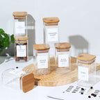 12-Pack 4 oz Square Glass Spice Jars with Bamboo Lids and 70 Labels, Clear Seasoning Storage Containers