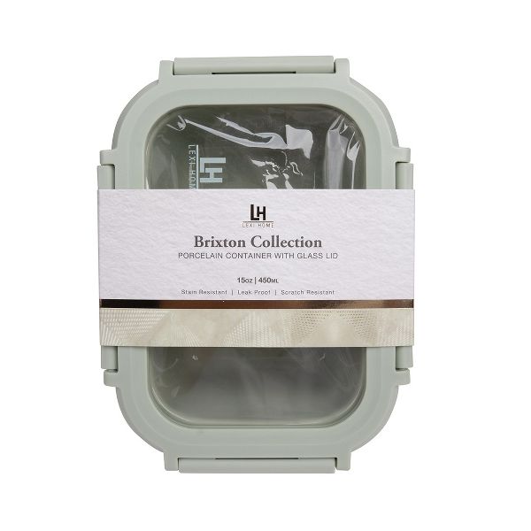 Lexi Home 15 oz. Brixton Oven Safe Porcelain Food Storage Container with Glass Lid in Sage Green