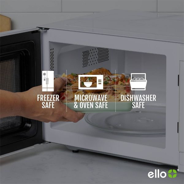 Ello 4pc 3.4c Glass Refresh Food Storage Container Set Green: Meal Prep, Locking Lids, Oven & Microwave Safe