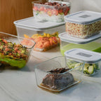 OU Glass Food Storage Container Set 16pc (set of 8) Microwave, Freezer & Dishwasher Safe, Airtight Leak Proof Lid with Microwave Valve, Stackable