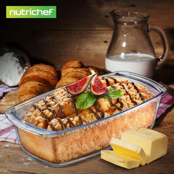 NutriChef 3 Sets High Borosilicate Glass Loaf Pan with Cover - Gray