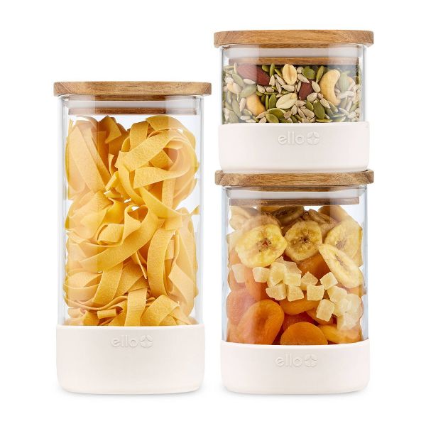 Ello Glass Food storage canisters with Wood Lids