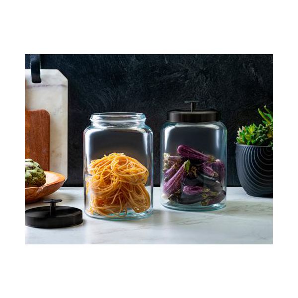 Kook Glass Kitchen & Apothecary Canisters, 1 Gallon, Set of 2, Black