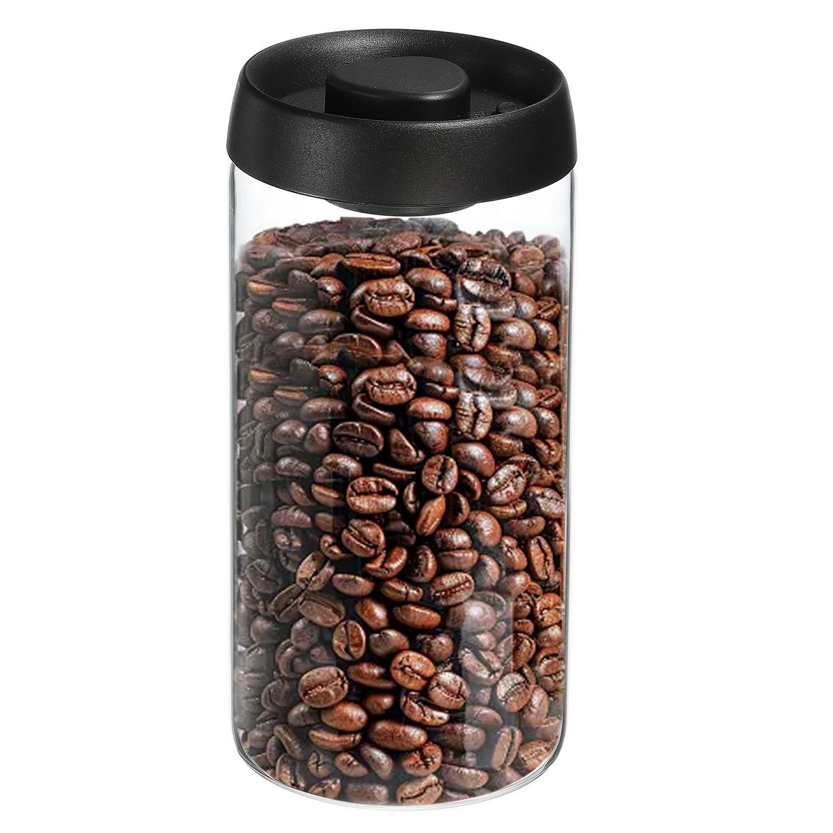 Unique Bargains Glass Airtight Vacuum Seal Coffee Bean Container 40oz Black