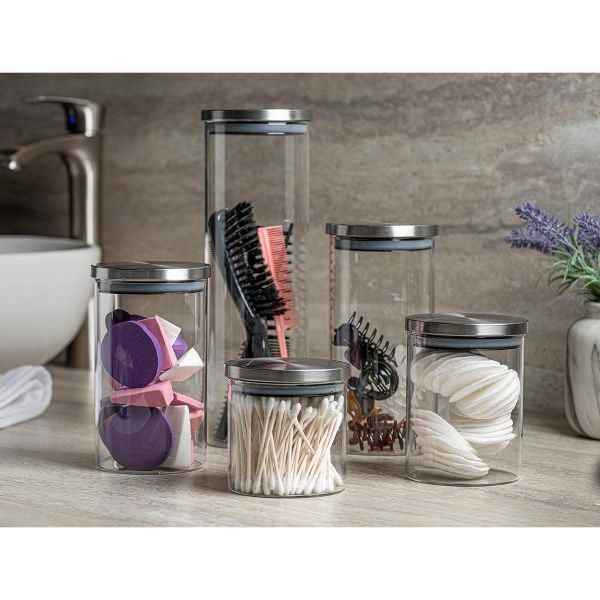 Le'raze Set of 5 Glass Kitchen Canisters with Airtight Stainless-Steel Lid