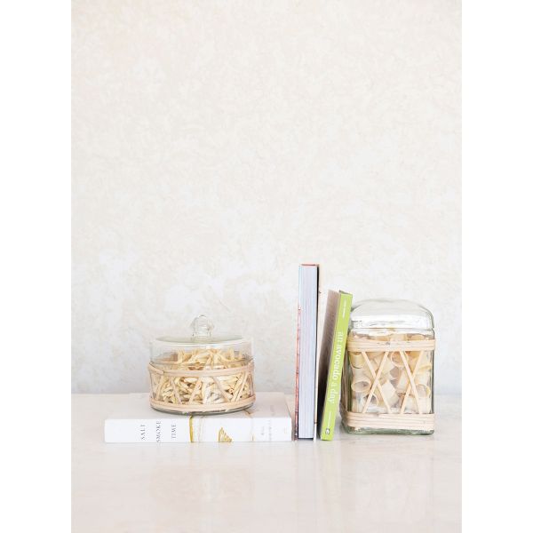Storied Home Rattan Wrapped Glass Jar with Lid