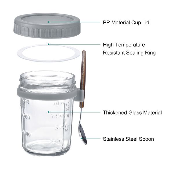 Unique Bargains Leak-Proof Durable Overnight Oats Glass Jar 6 Pcs Cyan