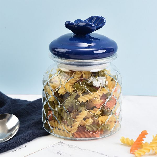 SharpChef 3PC Set Glass Airtight Storage Jar with Hand painted Ceramic Lid, Clear Glass Food Storage Jars, Container, Pantry Organization