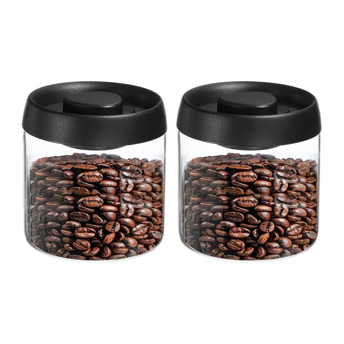 Unique Bargains Glass Airtight Vacuum Seal Coffee Bean Containers 17oz 2 Pcs Black