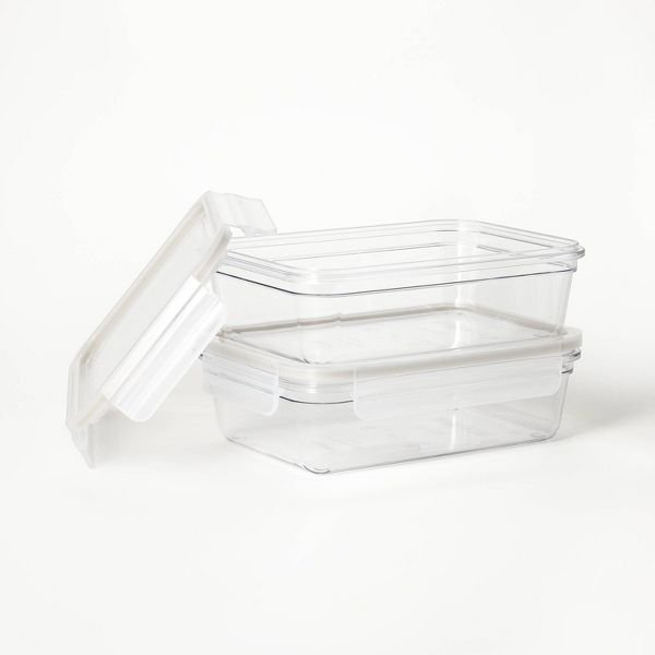4pc (set of 2) 5.5 Cup Tritan Plastic Rectangle Food Storage Container Set Clear - Figmint™: Stackable Design