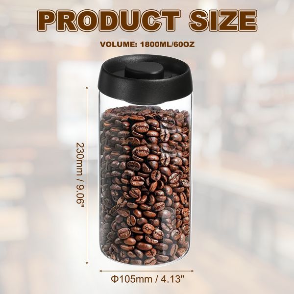 Unique Bargains Glass Airtight Vacuum Seal Coffee Bean Container 40oz Black