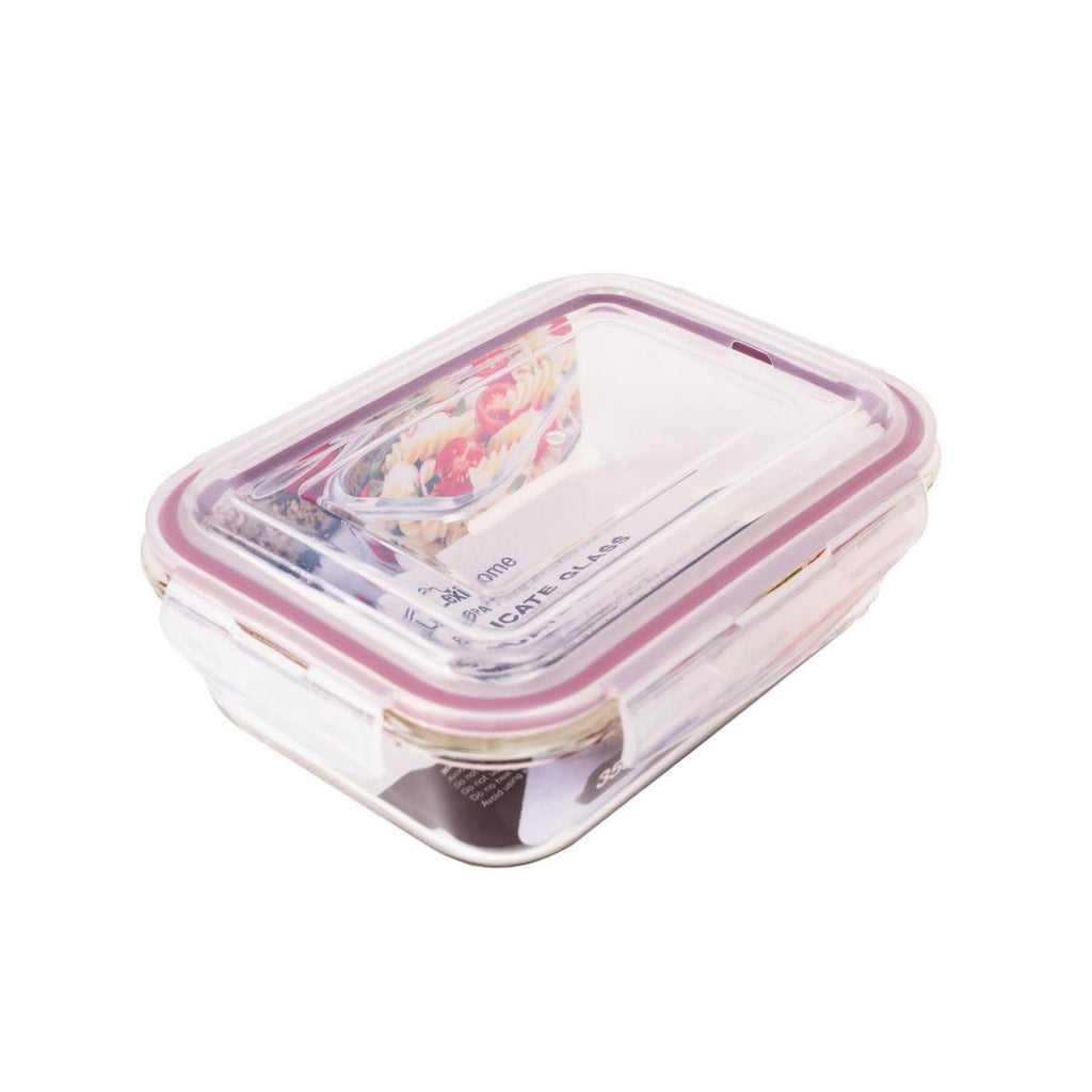 Lexi Home Rectangle 35 oz. Glass Food Storage Container with Red Locking Lid