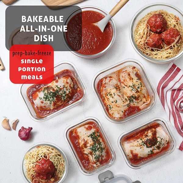 JoyTable 12-Pack Glass Food Storage Containers with Lids, Reusable Glass Food Containers with Leakproof Snap Lock Lids