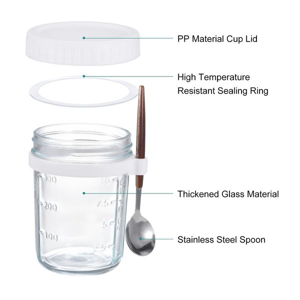 Unique Bargains Leak-Proof Durable Overnight Oats Glass Jar 6 Pcs Cyan