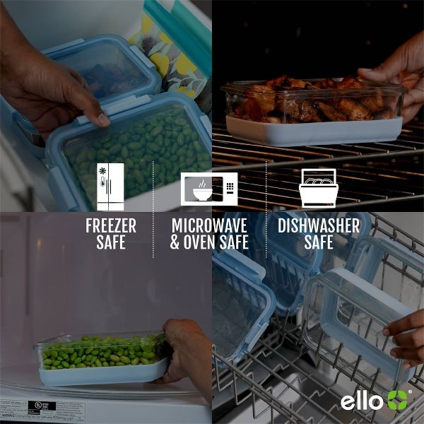 Ello 10pc Glass Meal Prep Food Storage Container Set Blue