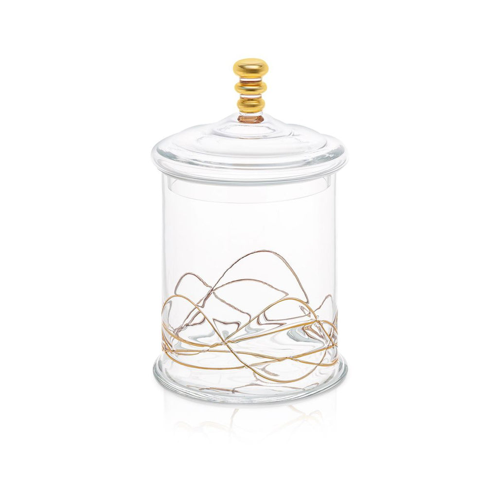 Classic Touch Medium Vivid 70 OZ Glass Canister Jar With Lid - 14K Gold Swirl Design