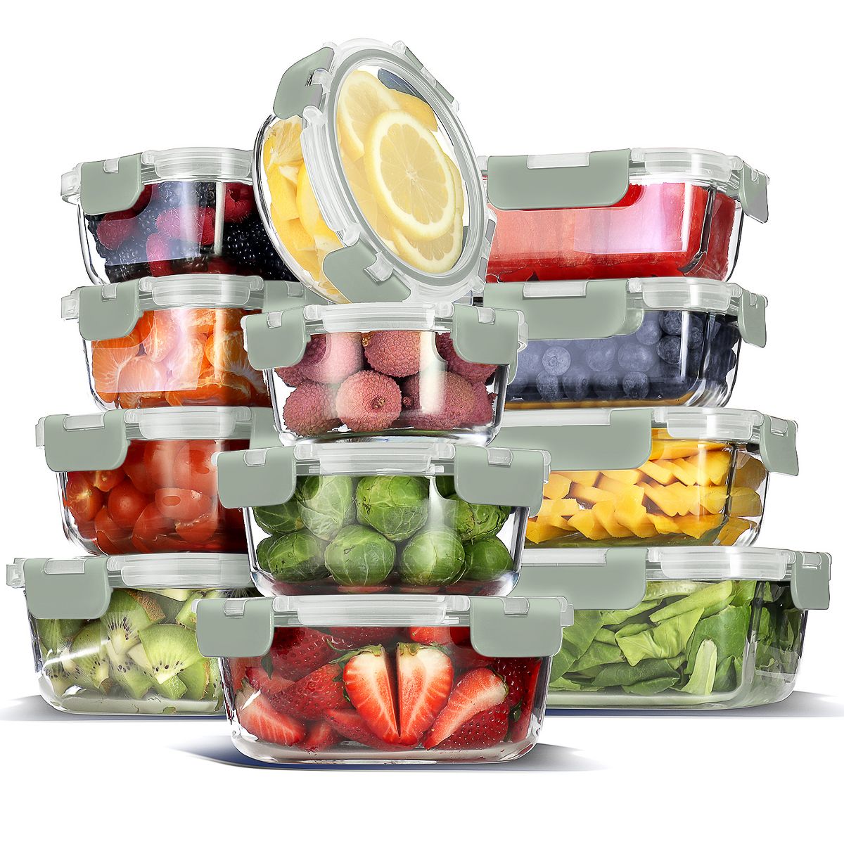 JoyTable 12-Pack Glass Food Storage Containers with Lids, Reusable Glass Food Containers with Leakproof Snap Lock Lids