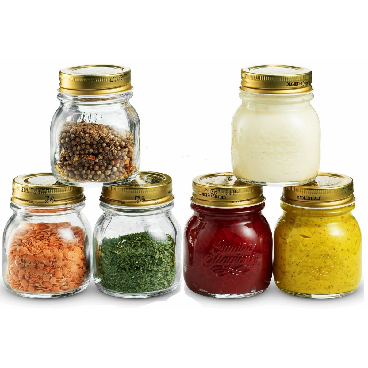 Bormioli Rocco Quattro Stagioni 17oz Glass Preserving Jars, Set of 6 - Wide Mouth Airtight, Twist Top Mason Jars