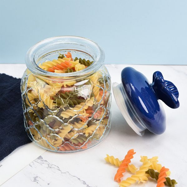SharpChef 3PC Set Glass Airtight Storage Jar with Hand painted Ceramic Lid, Clear Glass Food Storage Jars, Container, Pantry Organization