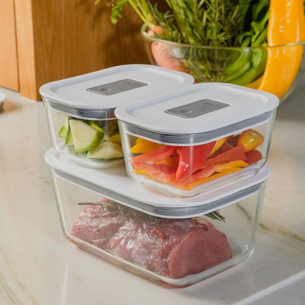 OU Glass Food Storage Container Set 10pc (set of 5) Microwave, Freezer & Dishwasher Safe, Airtight Leak Proof Lid with Microwave Valve, Stackable