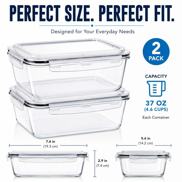 Sorbus 2 Pack Glass Food Storage Containers with Plastic Airtight Lids - Dishwasher and Oven Safe Reusable Meal Prep, Freezer Safe