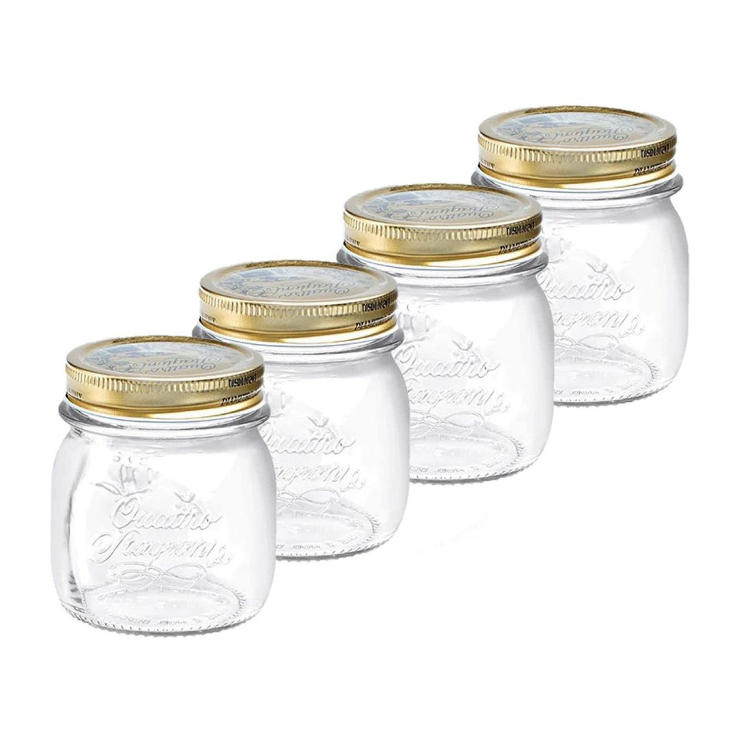 Bormioli Rocco Quattro Stagioni 5 oz Glass Preserving Jar Set of 4, Wide‑Mouth Twist‑Top Canister w/ Airtight Seal, Made in Italy, BPA‑Free