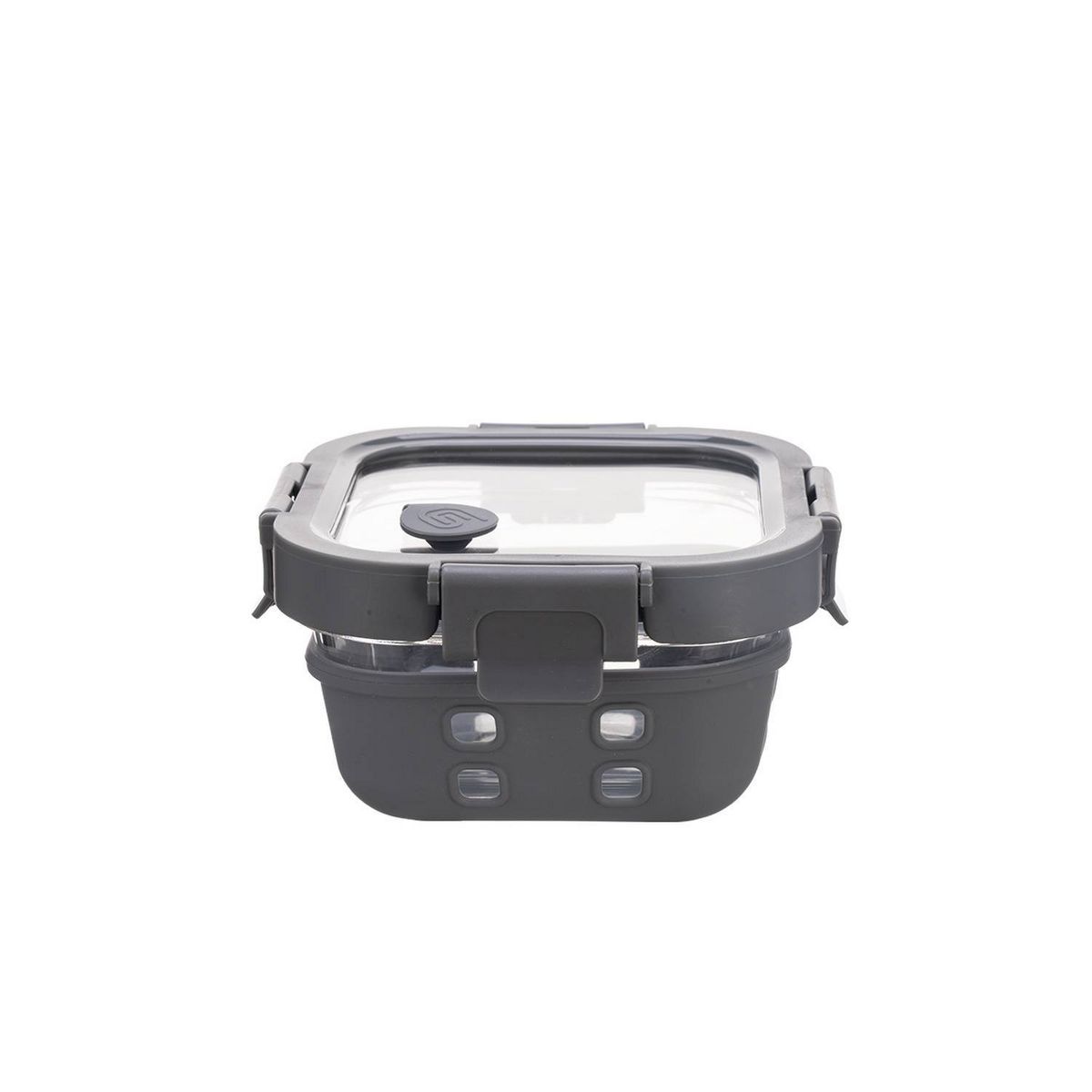 Genicook 10.8oz Square Food Storage Container with Glass Lid Silicone Sleeve Gray