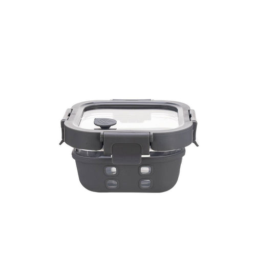 Genicook 10.8oz Square Food Storage Container with Glass Lid Silicone Sleeve Gray