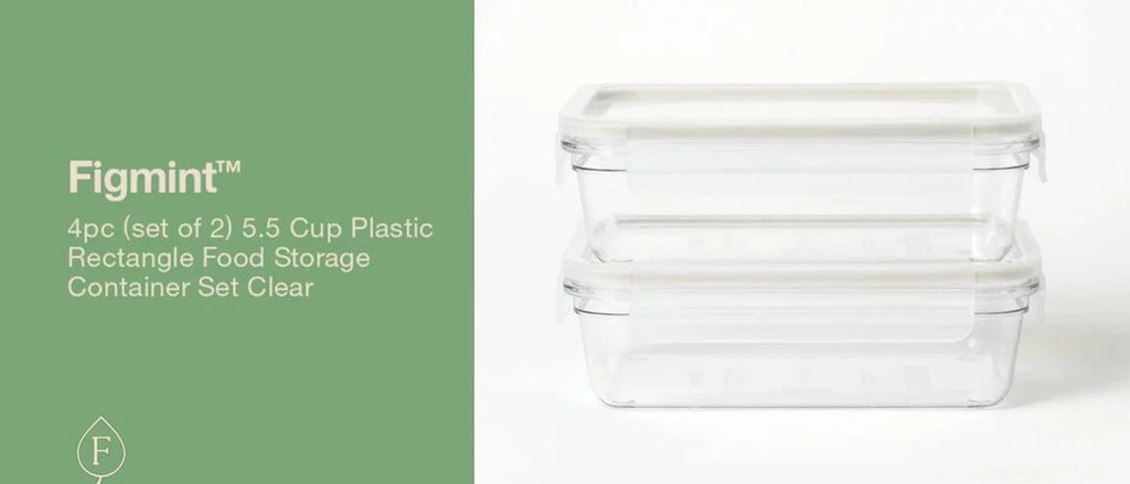 4pc (set of 2) 5.5 Cup Tritan Plastic Rectangle Food Storage Container Set Clear - Figmint™: Stackable Design
