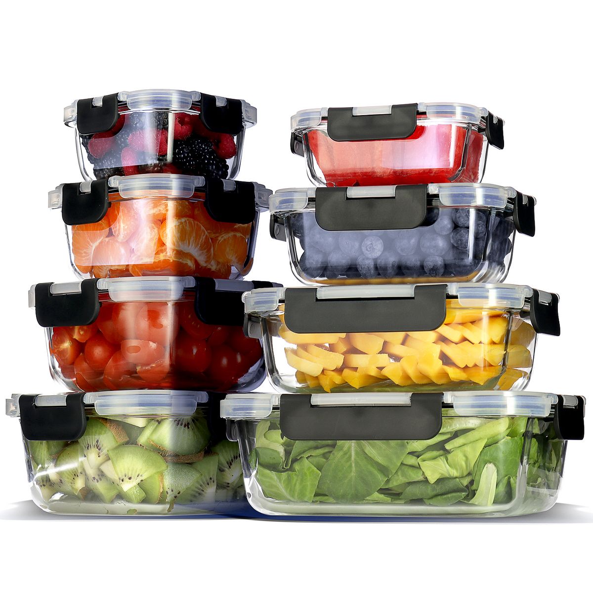 JoyTable Glass Food Storage Containers with Lids, 16PC Airtight Glass Meal Prep Containers, 8 Reusable Glass Containers with Leakproof Snap Lock Lids