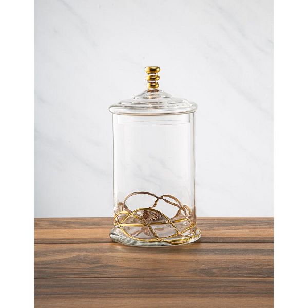 Classic Touch Large Vivid 90 OZ Glass Canister Jar With Lid - 14K Gold Swirl Design